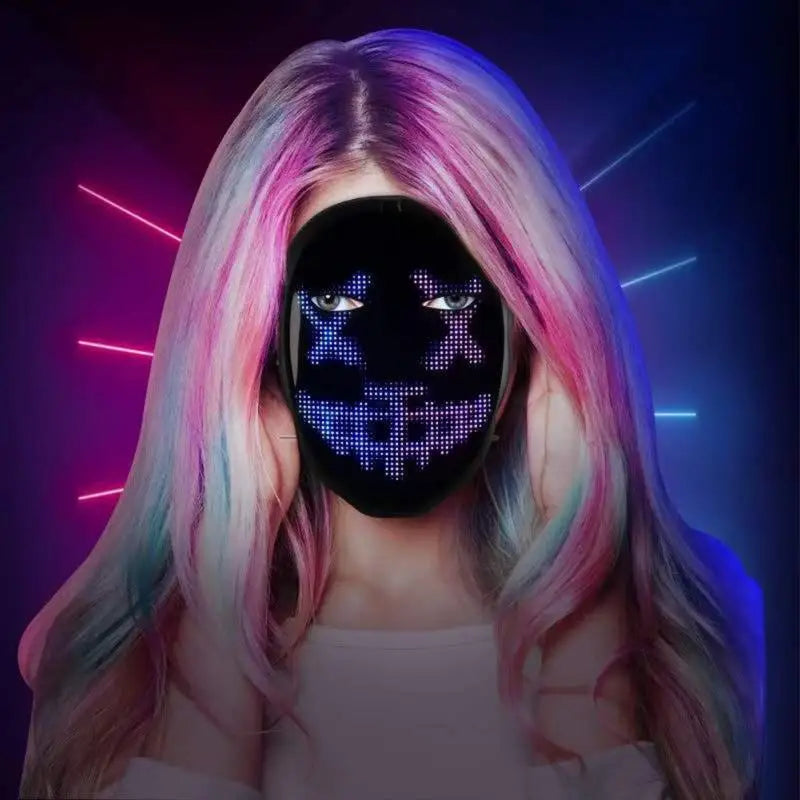 Bluetooth APP Control Smart Carnival Led Face Masks Display Led Light Up Mask Programmable Change Face DIY Photoes for Halloween