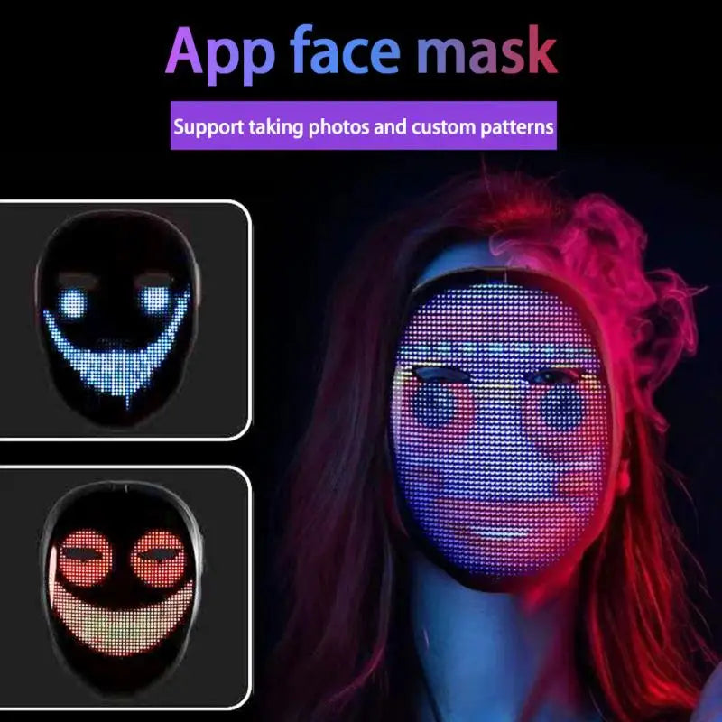 Bluetooth APP Control Smart Carnival Led Face Masks Display Led Light Up Mask Programmable Change Face DIY Photoes for Halloween
