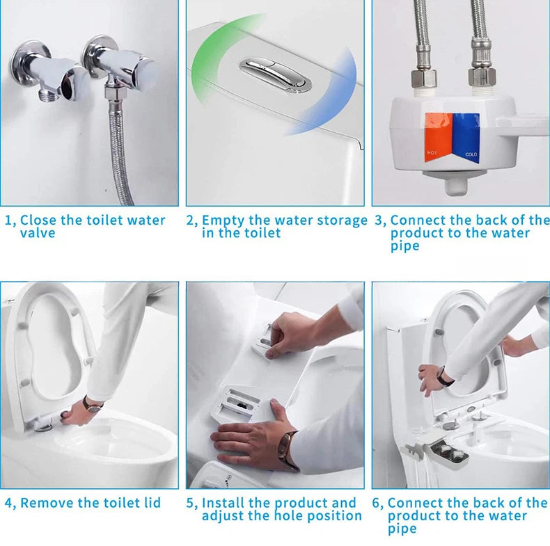 YCRAYS Bidet Toilet Seat Attachment Ultra-thin Non-Electric Dual Nozzles Lady Wash Hot Cold Mixer Water With Phone Holder Hook