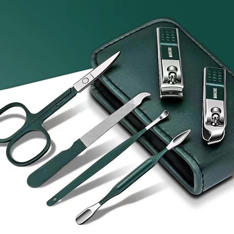 6 Pcs Portable Luxury Manicure Sets Pedicure Tools Bright Black Nail Clipper Set Personal Care Tools Eyebrow Scissors