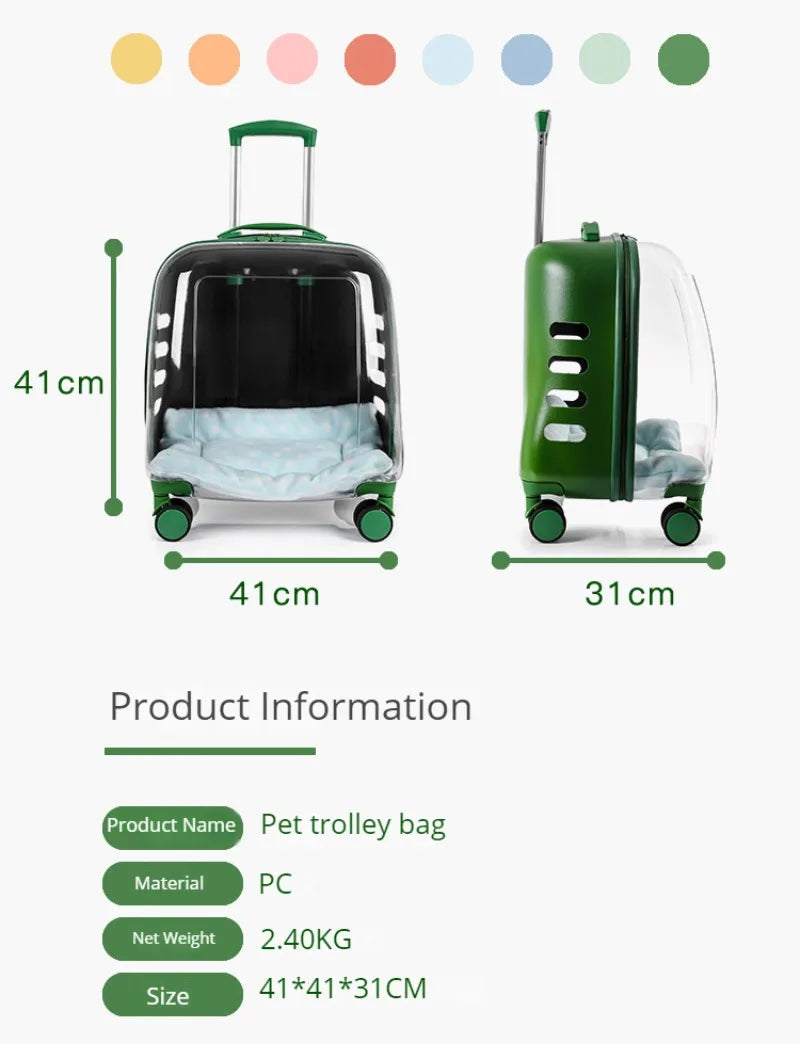 Transparent Cat Luggage Trolley Case Portable Backpack Large Transport Box Silent Wheel Dog Travel Bag Breathable Box