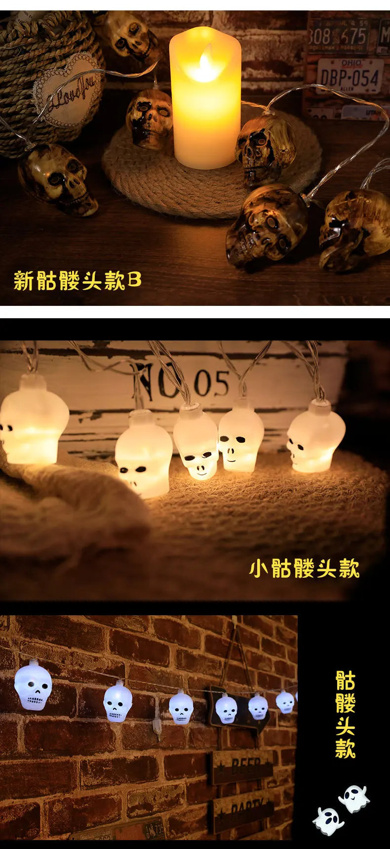 1.5m 10Led Halloween Light String Pumpkin Skull Eye Balls Ghost Festival Party Lantern Trick Or Treat Happy Halloween Day Decor