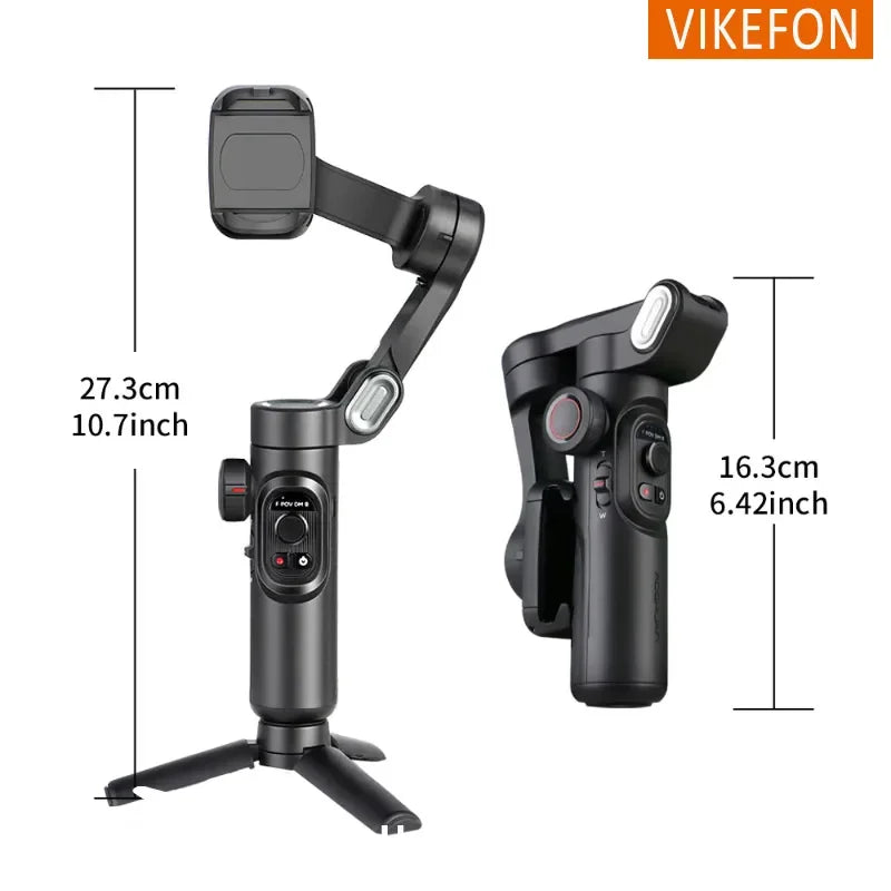 VIKEFON 3-Axis Handheld Gimbal Stabilizer for Smartphone with Fill Light for iPhone Android Face Tracking Tiktok Vlog Smart XE