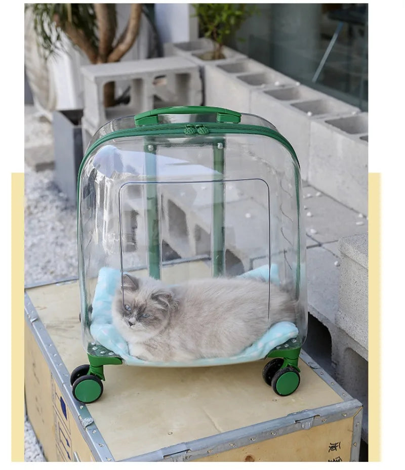 Transparent Cat Luggage Trolley Case Portable Backpack Large Transport Box Silent Wheel Dog Travel Bag Breathable Box