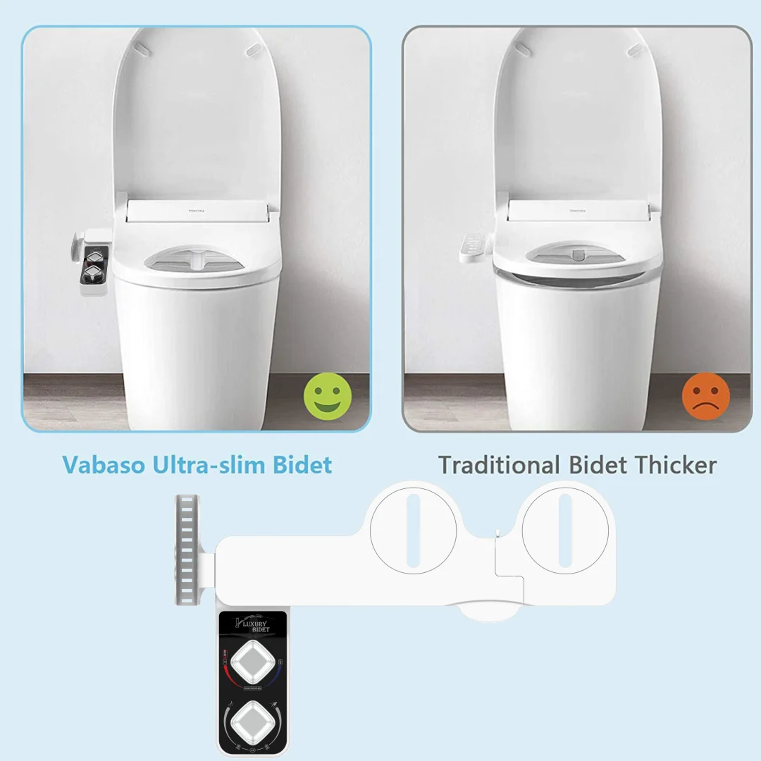 YCRAYS Bidet Toilet Seat Attachment Ultra-thin Non-Electric Dual Nozzles Lady Wash Hot Cold Mixer Water With Phone Holder Hook