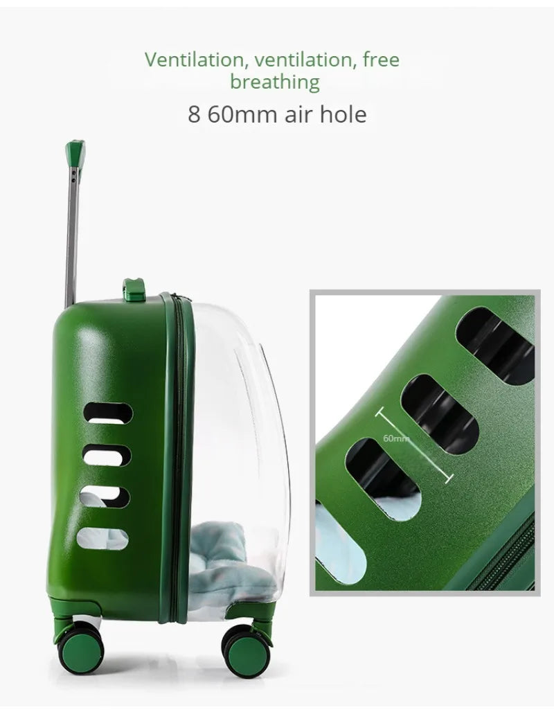 Transparent Cat Luggage Trolley Case Portable Backpack Large Transport Box Silent Wheel Dog Travel Bag Breathable Box