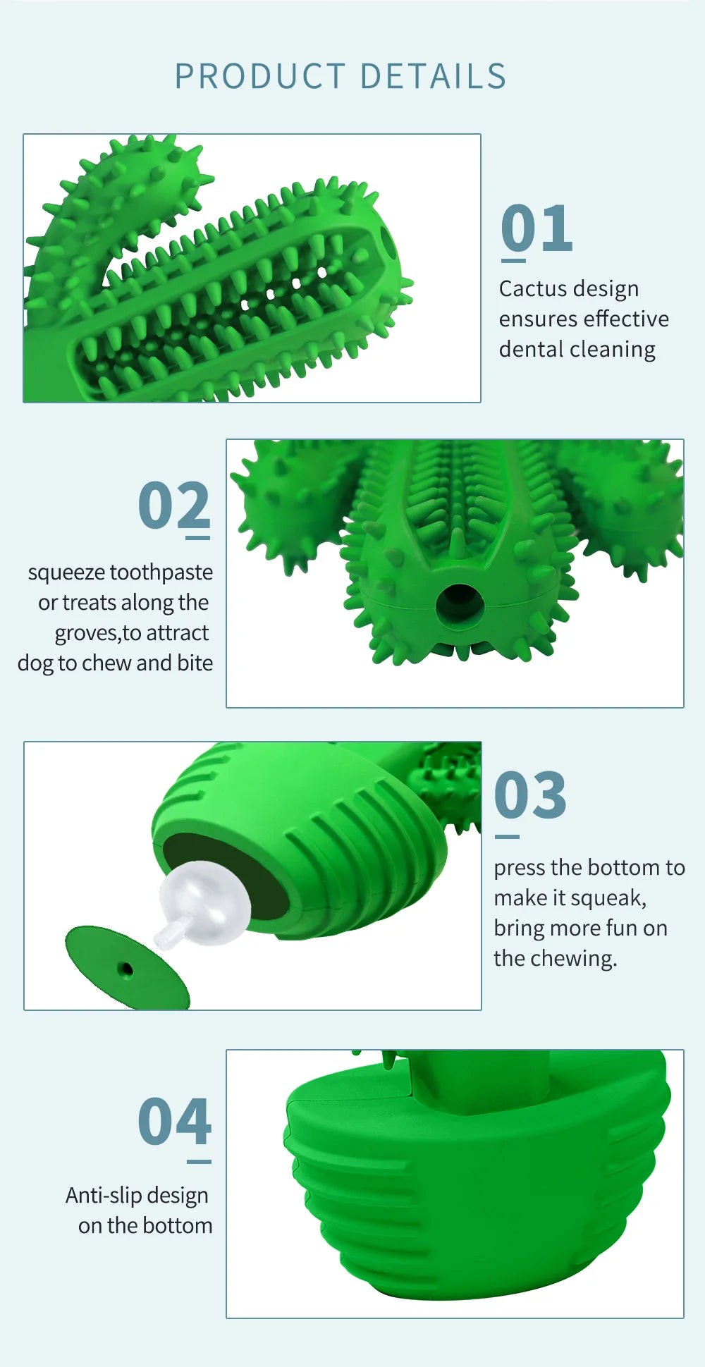 Dog Cactus Interactive Rubber Chew Toys For Small Large Dogs Tooth Cleaning Toothbrush For Small Large Dogs Treat Dispenser Pet
