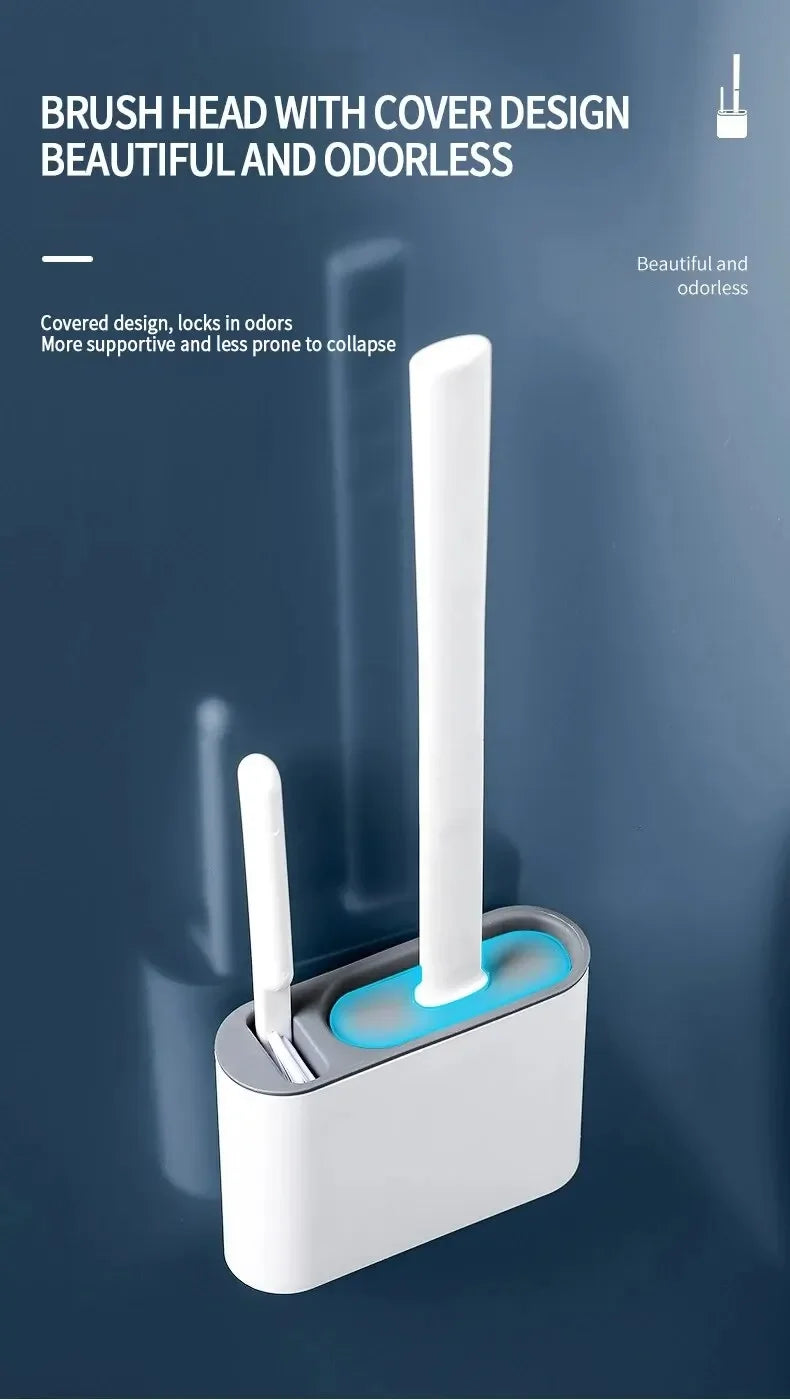 Wall Hanging Toilet Cleaning WC Brush Holder Long Handled Silicone Water Proof Quick Drying Soft Bristles Bathroom Accessories