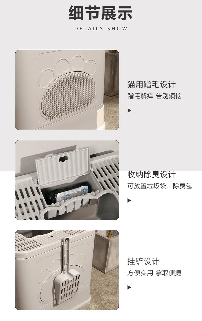 Square Full Closed Cat Litter Box Strong Durable Large Space Anti-splash Kitten Toilet Fortable Cat House With Drawer Sandbox