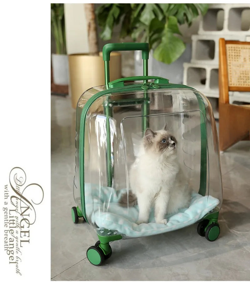 Transparent Cat Luggage Trolley Case Portable Backpack Large Transport Box Silent Wheel Dog Travel Bag Breathable Box