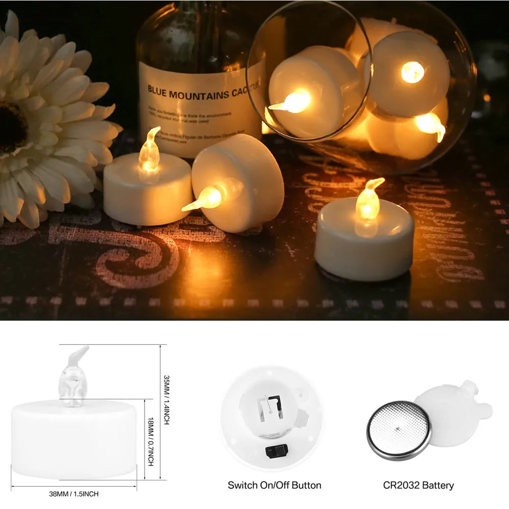 12/24pc Flameless LED Candle with/without Remote control Lighting Flickering Flame Tea Light for Halloween Christmas Home Decor