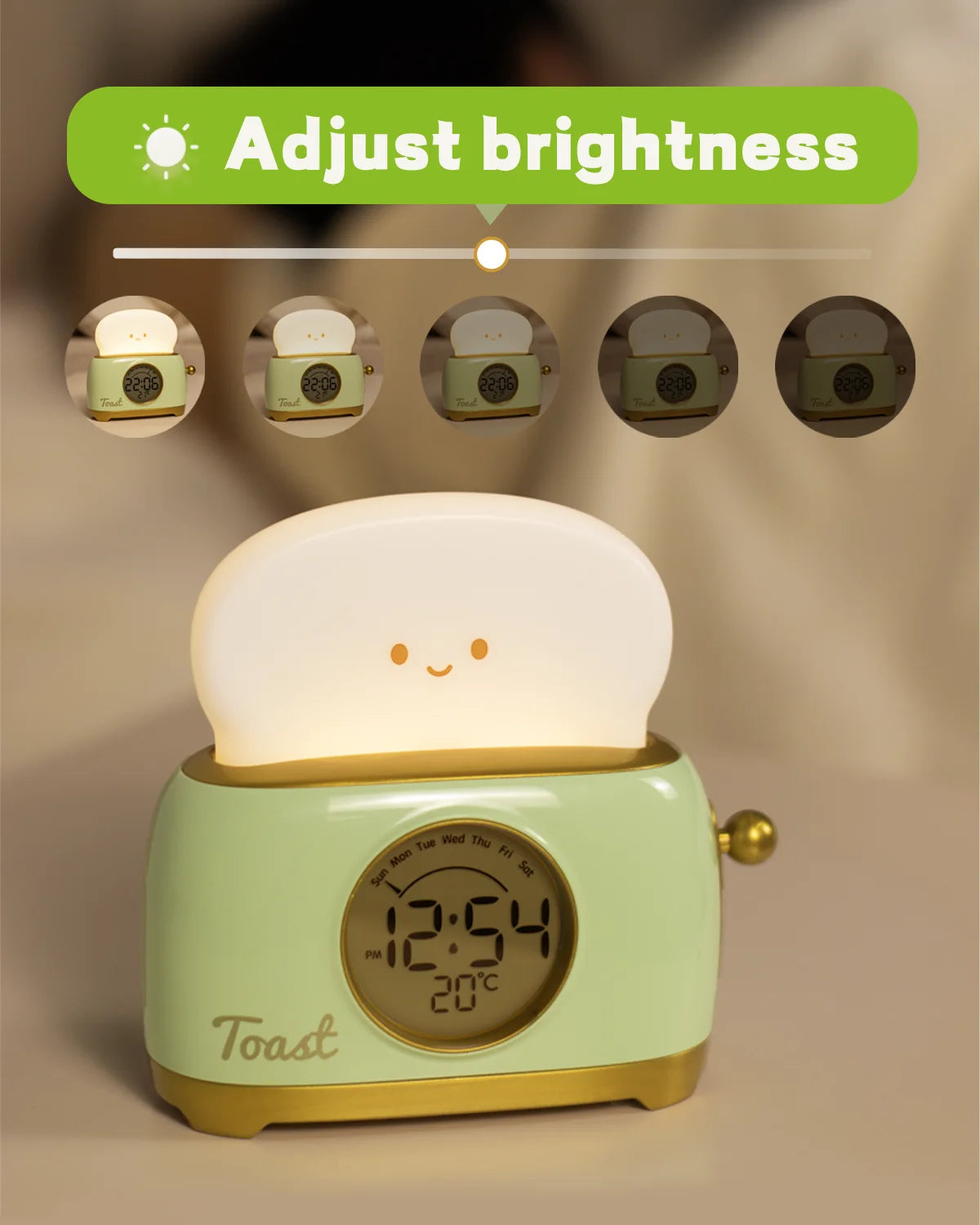 Kid Alarm Clock LED Night Light Digital Clock Children's Sleep Trainier For Home Bedroom Bedside Cute Temperature Display Reloj