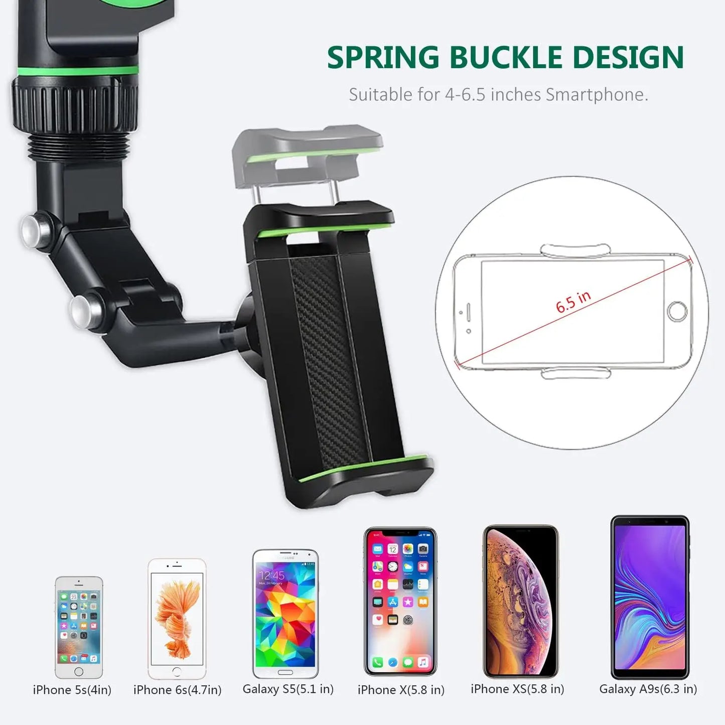 Rearview Mirror Phone Holder, 360° Rotatable and Retractable Car Phone Mount, Multifunctional Rear View Mirror Holder for All C