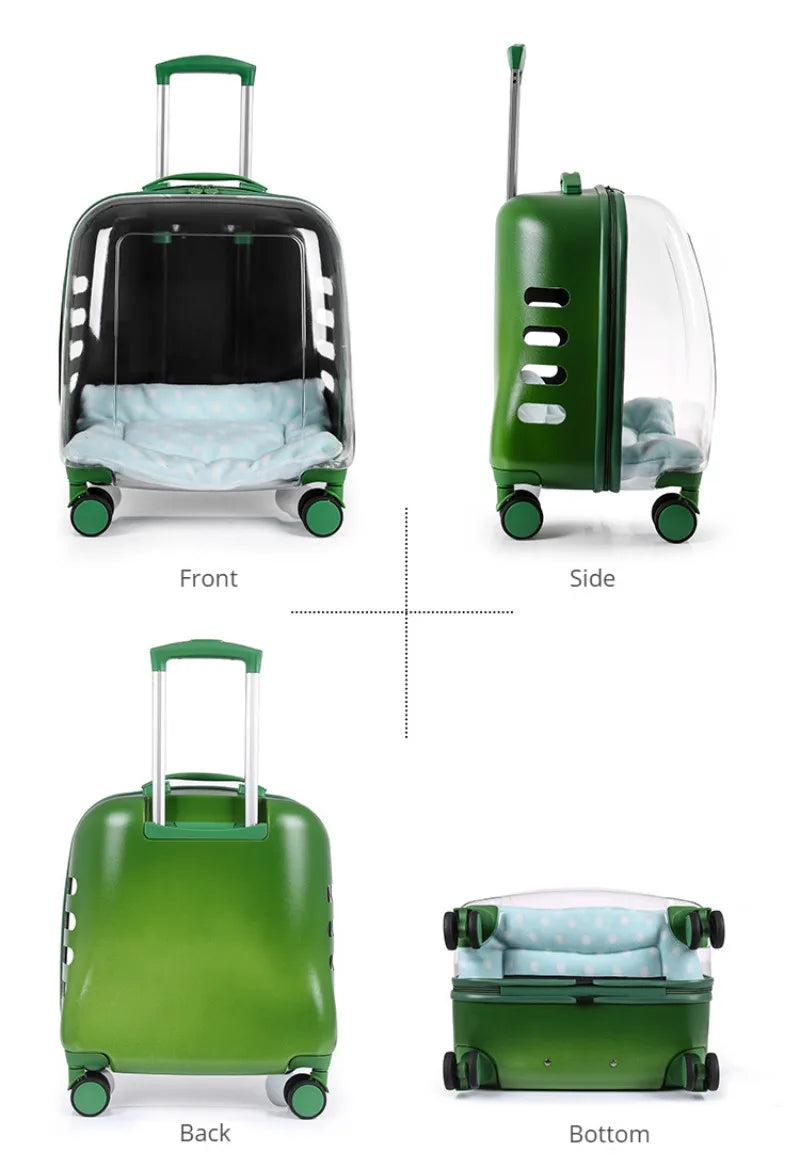 Transparent Cat Luggage Trolley Case Portable Backpack Large Transport Box Silent Wheel Dog Travel Bag Breathable Box