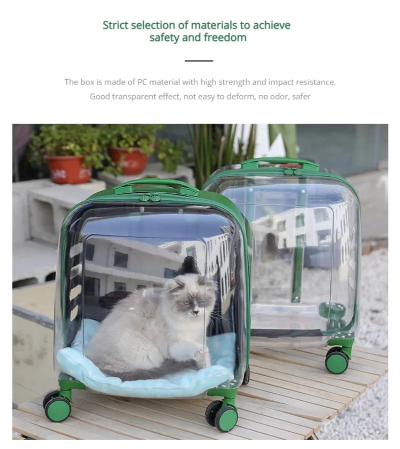 Transparent Cat Luggage Trolley Case Portable Backpack Large Transport Box Silent Wheel Dog Travel Bag Breathable Box
