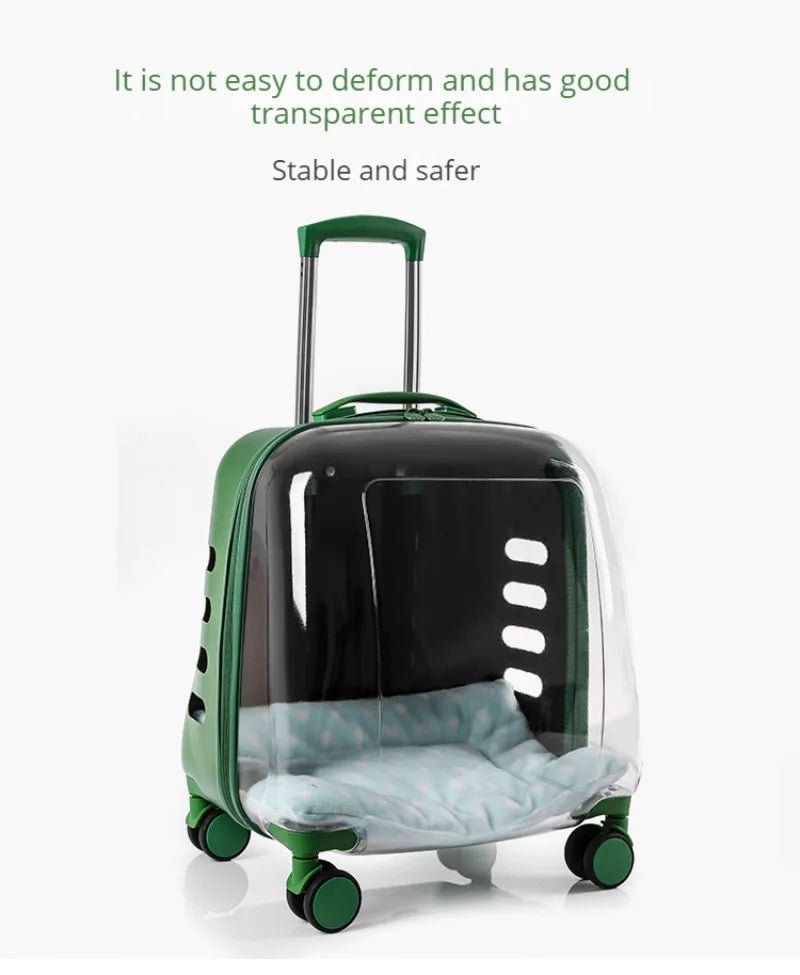 Transparent Cat Luggage Trolley Case Portable Backpack Large Transport Box Silent Wheel Dog Travel Bag Breathable Box