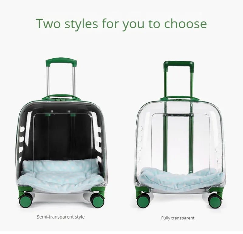 Transparent Cat Luggage Trolley Case Portable Backpack Large Transport Box Silent Wheel Dog Travel Bag Breathable Box