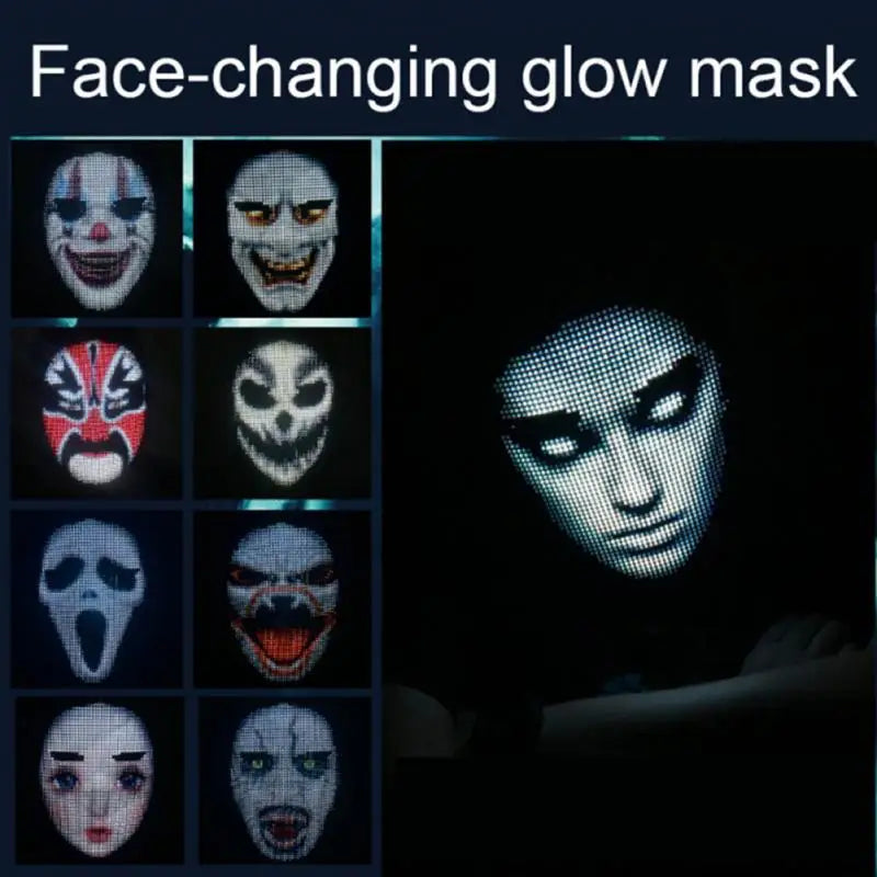 Bluetooth APP Control Smart Carnival Led Face Masks Display Led Light Up Mask Programmable Change Face DIY Photoes for Halloween