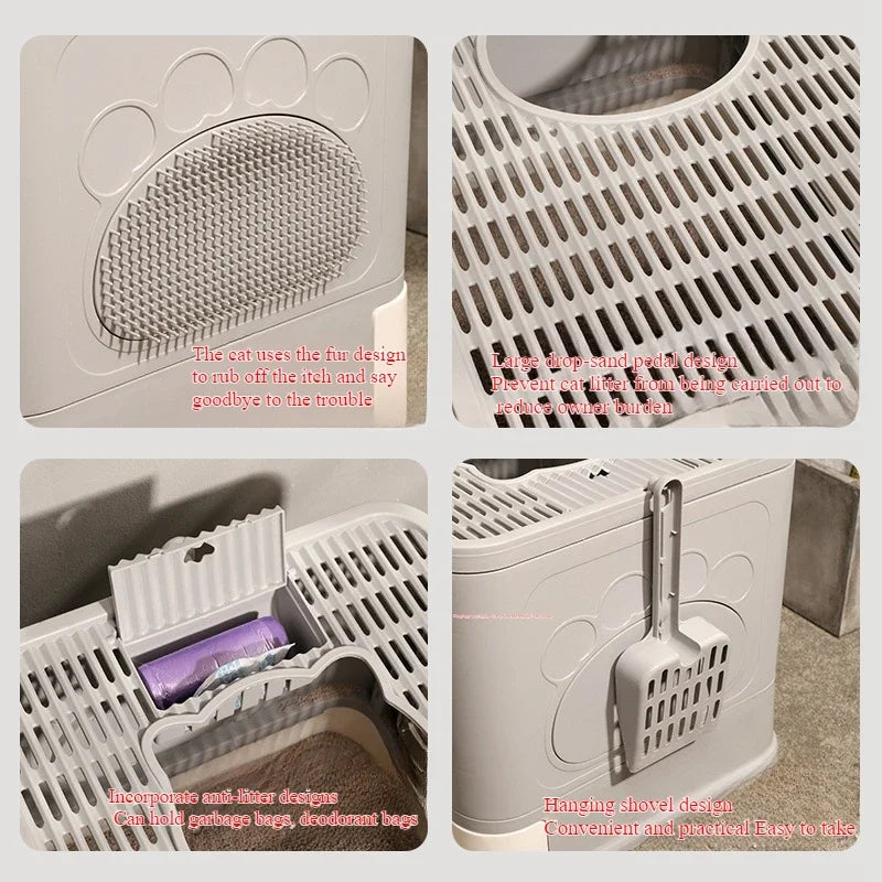 Square Full Closed Cat Litter Box Strong Durable Large Space Anti-splash Kitten Toilet Fortable Cat House With Drawer Sandbox