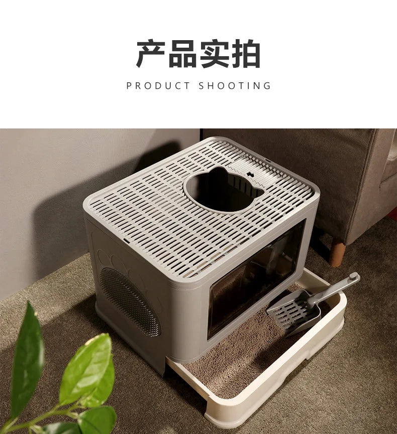 Square Full Closed Cat Litter Box Strong Durable Large Space Anti-splash Kitten Toilet Fortable Cat House With Drawer Sandbox